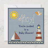 Nautical Lighthouse & Sailboat Baby shower nodigt Kaart (Achterkant)