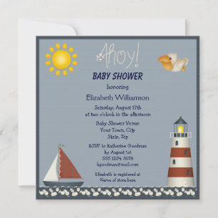 Nautical Lighthouse & Sailboat Baby shower nodigt  Kaart