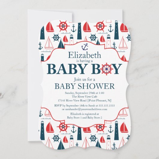 Nautical Lighthouse Sailboat Boys Baby shower Kaart (Voorkant)