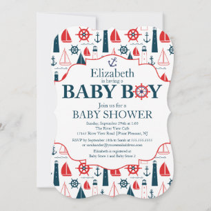 Nautical Lighthouse Sailboat Boys Baby shower Kaart