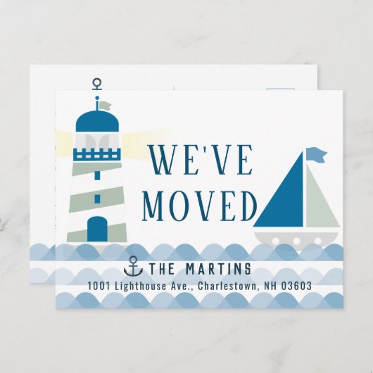 Nautical Lighthouse & Sailboat Moving aangekondigd Aankondigingskaart (Voorkant / Achterkant)