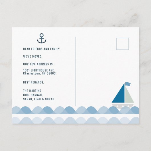 Nautical Lighthouse & Sailboat Moving aangekondigd Aankondigingskaart (Achterkant)