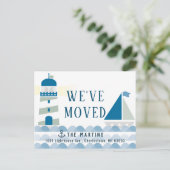 Nautical Lighthouse & Sailboat Moving aangekondigd Aankondigingskaart (Staand voorkant)