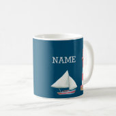 Nautical Lighthouse Sailboat Name Red White Blue Koffiemok (Voorkant rechts)