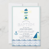 Nautical Lighthouse Sailboat Navy Blue Baptism Inv Kaart (Voorkant)