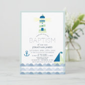 Nautical Lighthouse Sailboat Navy Blue Baptism Inv Kaart (Staand voorkant)