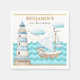 Nautical Lighthouse Sailboot Birthday Napkins Servet