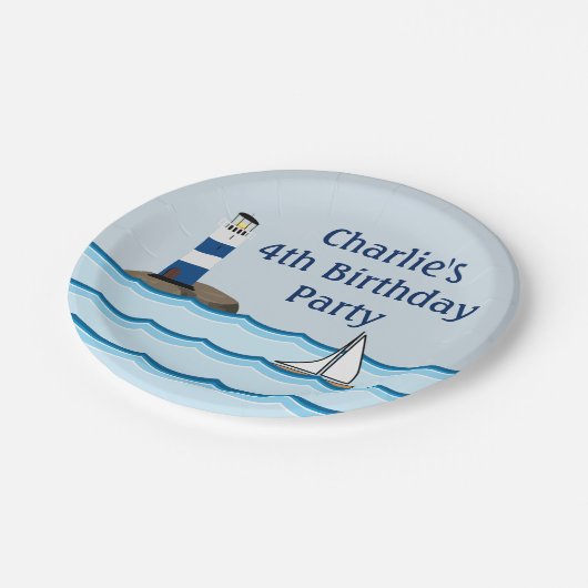 Nautical Lighthouse Scene Custom Birthday Papieren Bordje (Gekanteld)