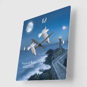Nautical Lighthouse Seagulls Wedding Clock Vierkante Klok (Hoek)
