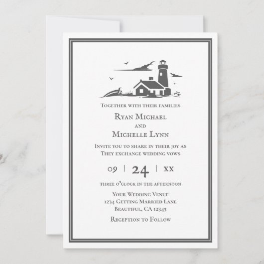 Nautical Lighthouse Seaside Beach Wedding Kaart (Voorkant)