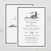 Nautical Lighthouse Seaside Beach Wedding Kaart (Voorkant / Achterkant)