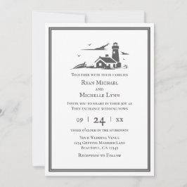 Nautical Lighthouse Seaside Beach Wedding Kaart