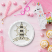 Nautical Lighthouse & Ship Wheel Wedding Party Papieren Bordje (Feest)