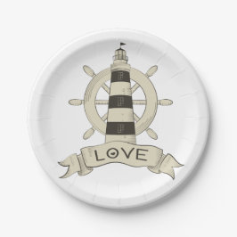 Nautical Lighthouse & Ship Wheel Wedding Party Papieren Bordje