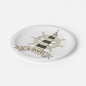 Nautical Lighthouse & Ship Wheel Wedding Party Papieren Bordje (Gekanteld)