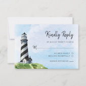 Nautical Lighthouse Waterverf Modern Wedding RSVP Kaartje (Voorkant)