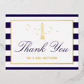 Nautical Lighthouse Wedding Dank je echte Folie Folie Uitnodiging Briefkaart (Voorkant)