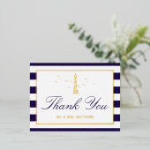 Nautical Lighthouse Wedding Dank je echte Folie Uitnodiging Briefkaart (Staand Voorkant)