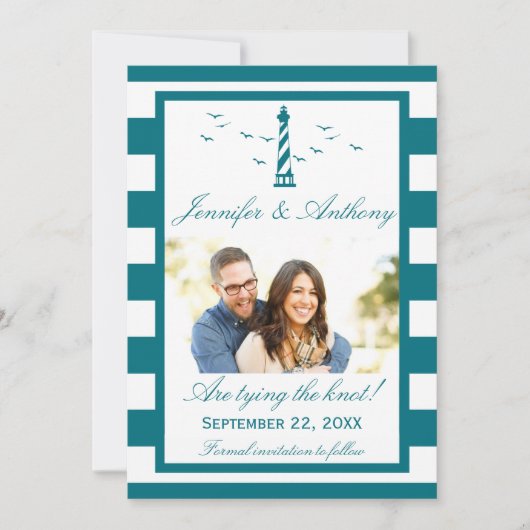 Nautical Lighthouse Wedding Photo Save the Date (Voorkant)