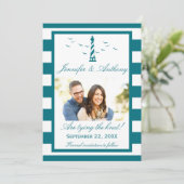 Nautical Lighthouse Wedding Photo Save the Date (Staand voorkant)