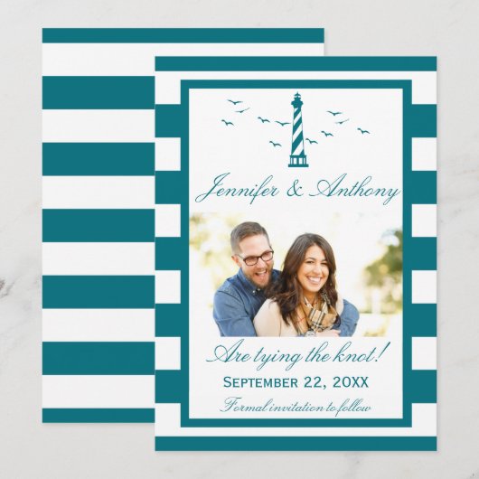 Nautical Lighthouse Wedding Photo Save the Date (Voorkant / Achterkant)