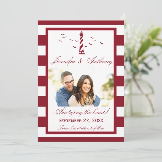 Nautical Lighthouse Wedding Photo Save the Date (Staand voorkant)