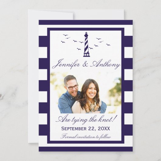 Nautical Lighthouse Wedding Photo Save the Date (Voorkant)