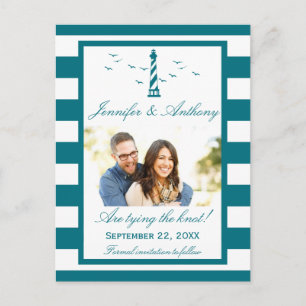 Nautical Lighthouse Wedding Photo Save the Date Aankondigingskaart