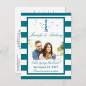 Nautical Lighthouse Wedding Photo Save the Date Aankondigingskaart (Voorkant / Achterkant)