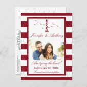 Nautical Lighthouse Wedding Photo Save the Date Aankondigingskaart (Voorkant / Achterkant)