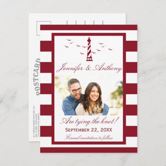 Nautical Lighthouse Wedding Photo Save the Date Aankondigingskaart (Voorkant / Achterkant)