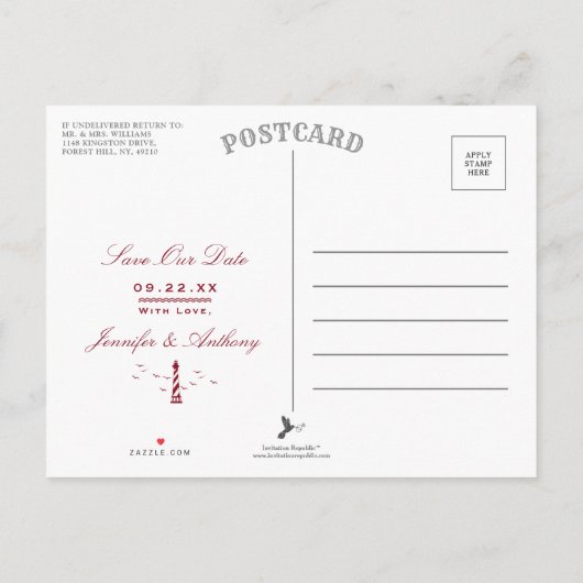 Nautical Lighthouse Wedding Photo Save the Date Aankondigingskaart (Achterkant)