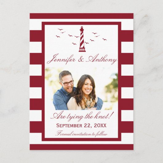 Nautical Lighthouse Wedding Photo Save the Date Aankondigingskaart (Voorkant)