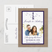 Nautical Lighthouse Wedding Photo Save the Date Aankondigingskaart (Voorkant / Achterkant)