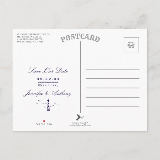 Nautical Lighthouse Wedding Photo Save the Date Aankondigingskaart (Achterkant)