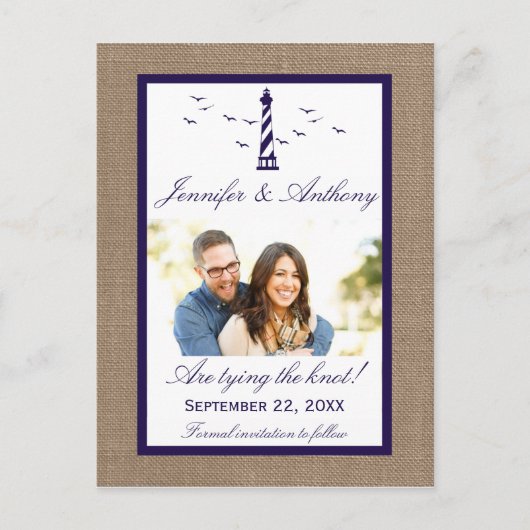 Nautical Lighthouse Wedding Photo Save the Date Aankondigingskaart (Voorkant)