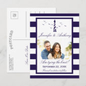 Nautical Lighthouse Wedding Photo Save the Date Aankondigingskaart (Voorkant / Achterkant)