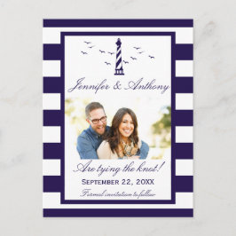 Nautical Lighthouse Wedding Photo Save the Date Aankondigingskaart