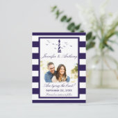 Nautical Lighthouse Wedding Photo Save the Date Aankondigingskaart (Staand voorkant)