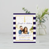 Nautical Lighthouse Wedding Photo Save the Date Folie Uitnodiging Briefkaart (Staand Voorkant)