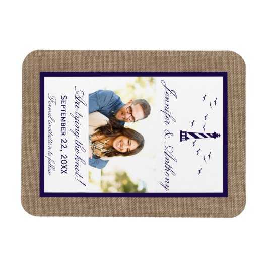 Nautical Lighthouse Wedding Photo Save the Date Magneet (Horizontaal)