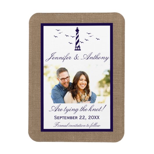 Nautical Lighthouse Wedding Photo Save the Date Magneet (Verticaal)