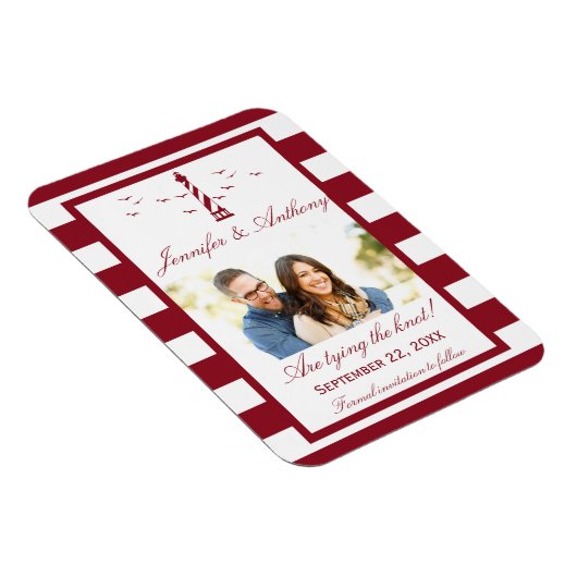 Nautical Lighthouse Wedding Photo Save the Date Magneet (Rechterzijde)