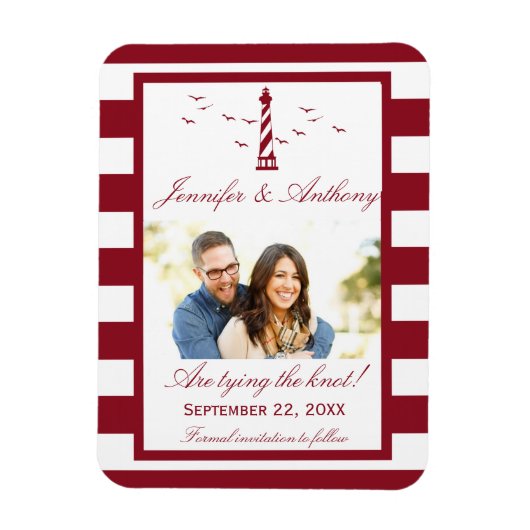 Nautical Lighthouse Wedding Photo Save the Date Magneet (Verticaal)