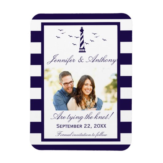 Nautical Lighthouse Wedding Photo Save the Date Magneet (Verticaal)