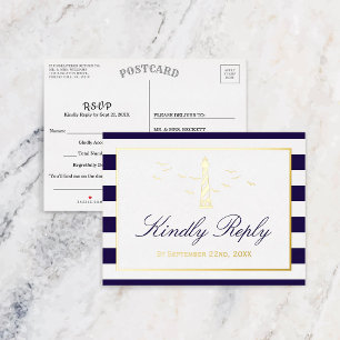 Nautical Lighthouse Wedding RSVP Real Folie Uitnodiging Briefkaart