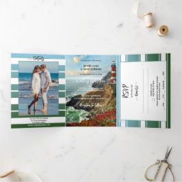 Nautical Lighthouse Wedding Tri-voudig Uitnodiging