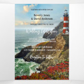 Nautical Lighthouse Wedding Tri-voudig Uitnodiging (Binnenkant midden)