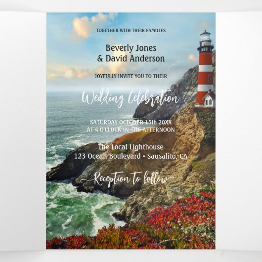 Nautical Lighthouse Wedding Tri-voudig Uitnodiging (Binnenkant midden)