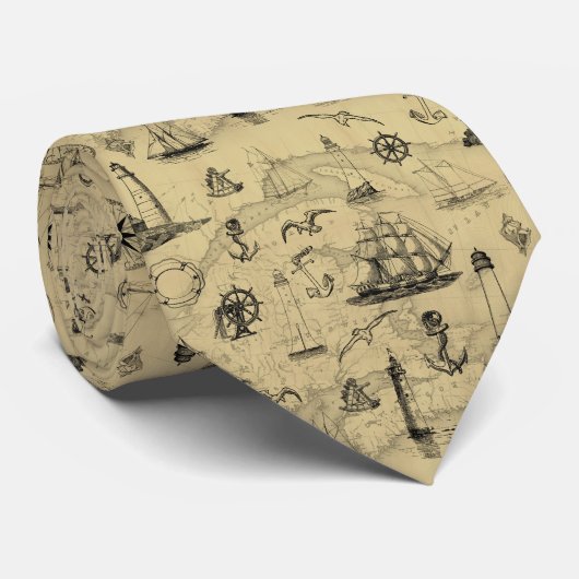 Nautical Lighthouses and Sailing Ships  Stropdas (Opgerold)